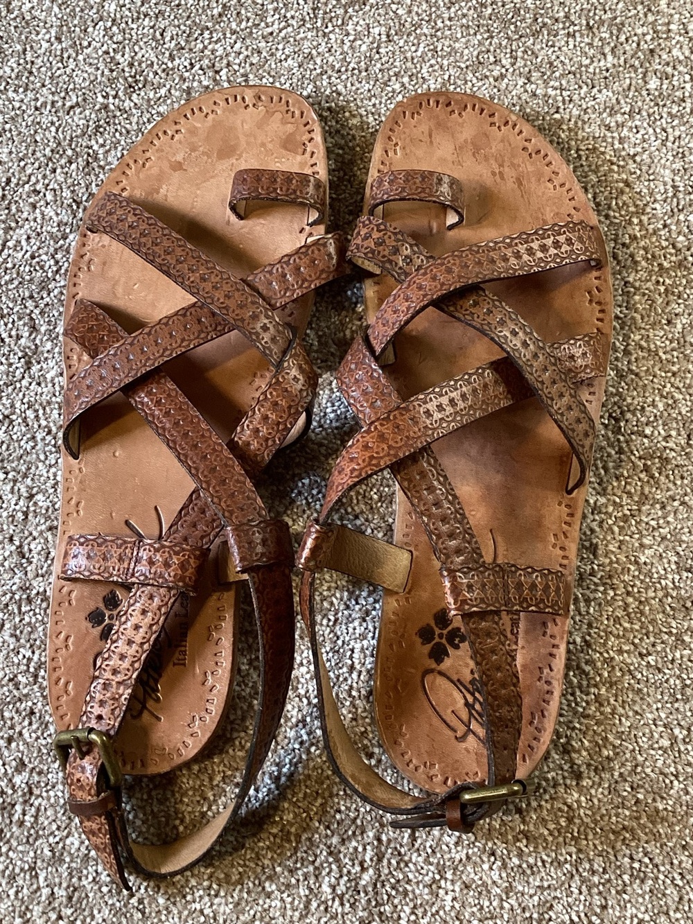Patricia Nash Brown Textured Leather Strappy Sandals